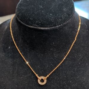 Gold Circle Pendant Necklace with Pavé Crystals